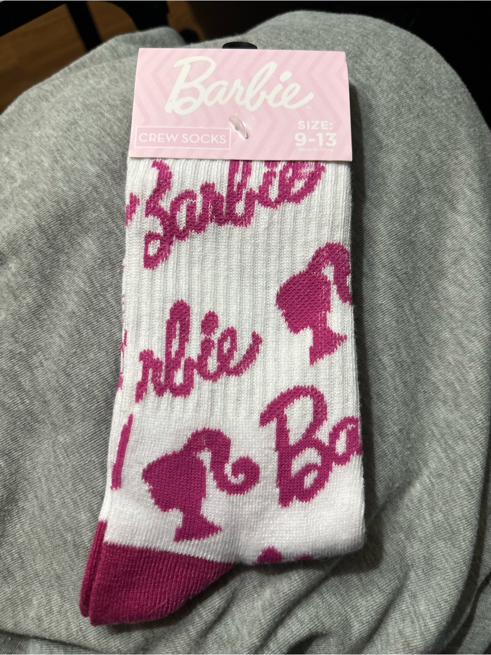 Barbie White and Hot Pink Logo Crew Socks